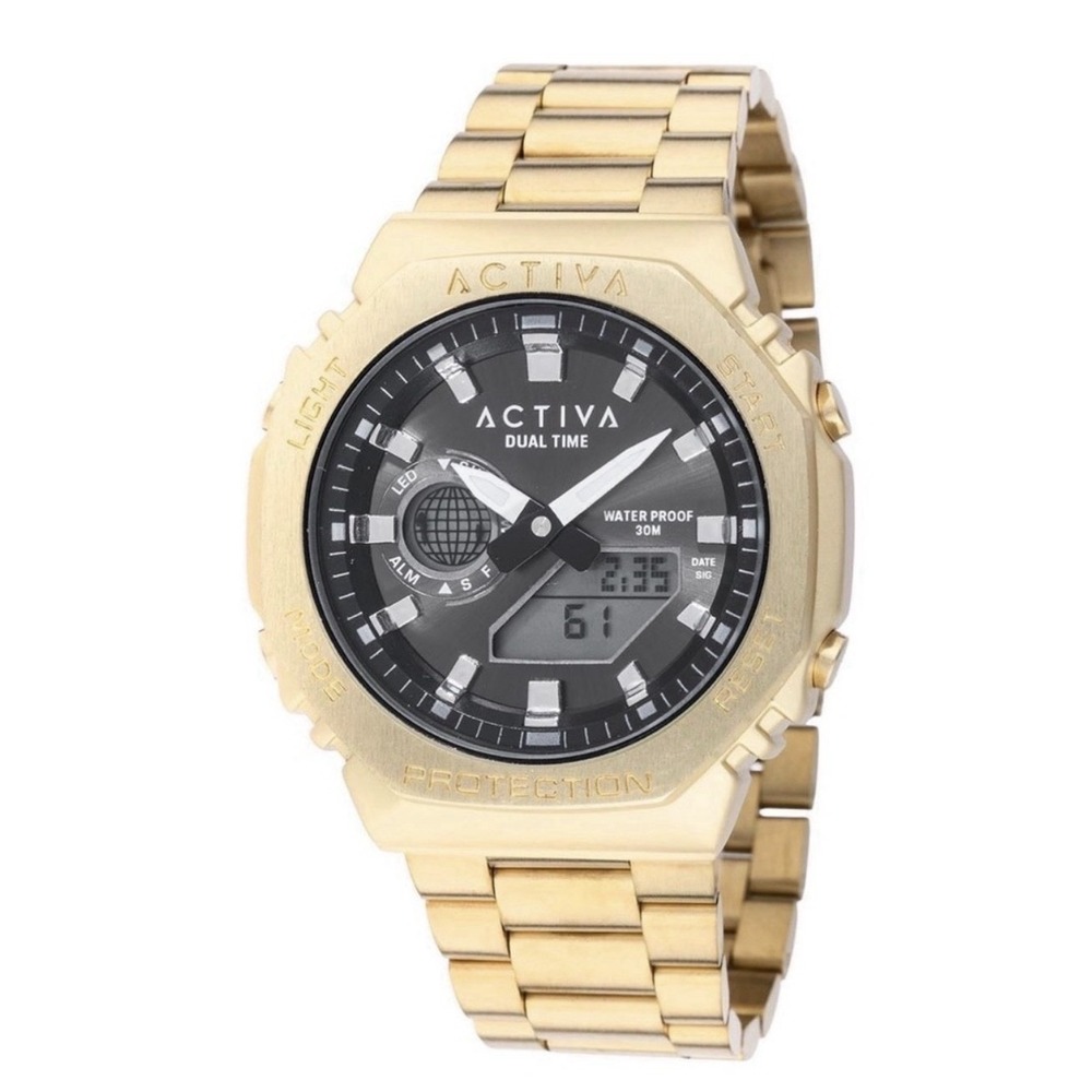 Activa Signal X Invicta ACWM423-007 Gold Digital Watch 45.5mm LED 30M New